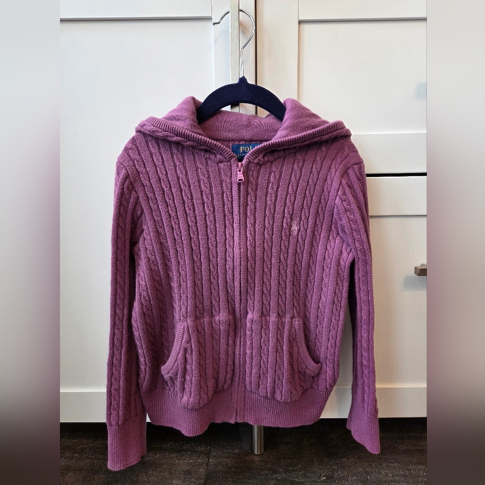 Purple Cable Knit Hoodie, Ralph Lauren